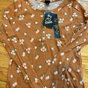 Art Class Girl’s Floral Brown Top